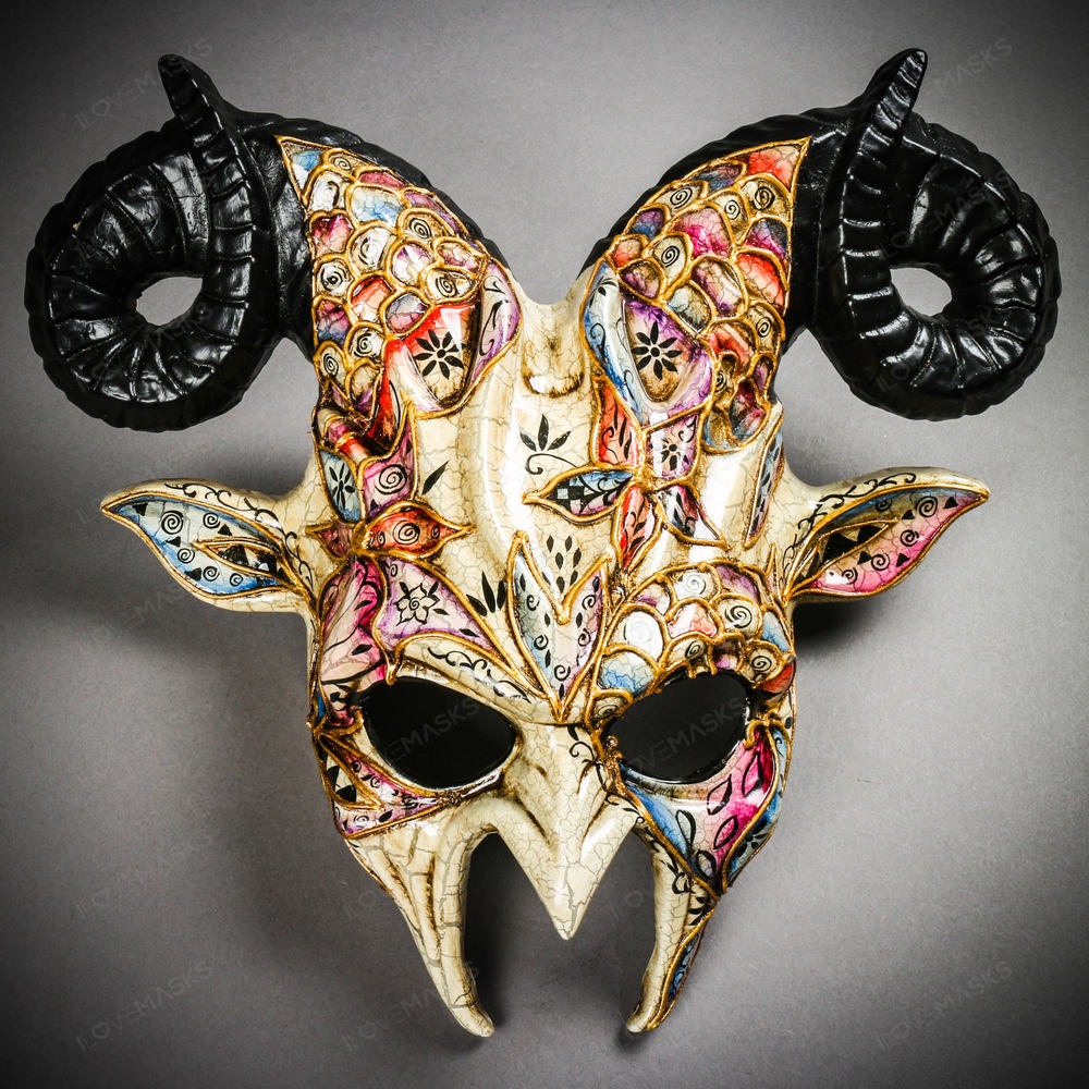 Krampus Ram Demon with Horns Venetian Devil Halloween Mask - Black Gold